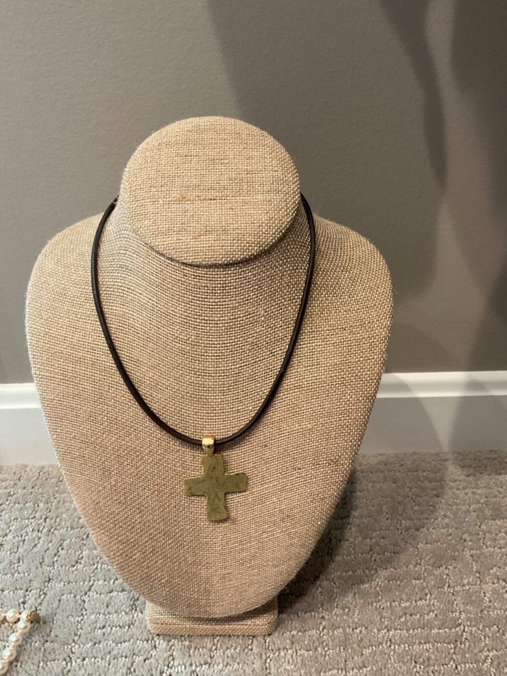 Plated Cross on Leather Choker | 16.5"